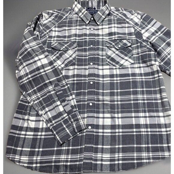 American Rag Pearl Snap Shirt Men’s XXL Gray Plaid Long Sleeve Embroidered - Picture 1 of 8
